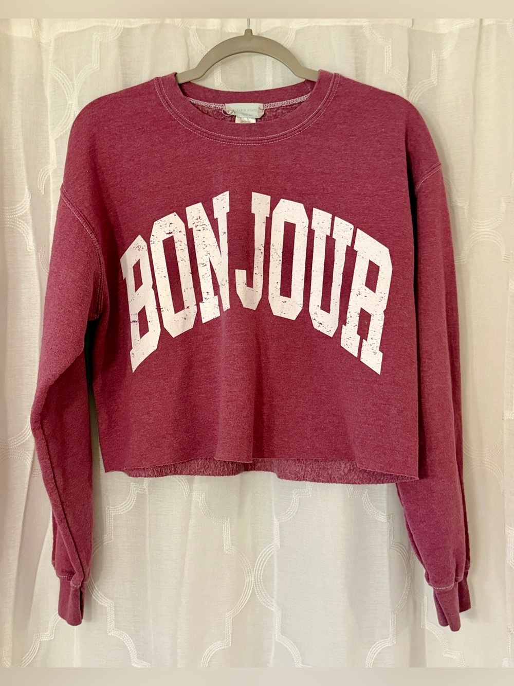 Altar’d State XS/S Berry Bonjour Cropped French Graphic Sweater